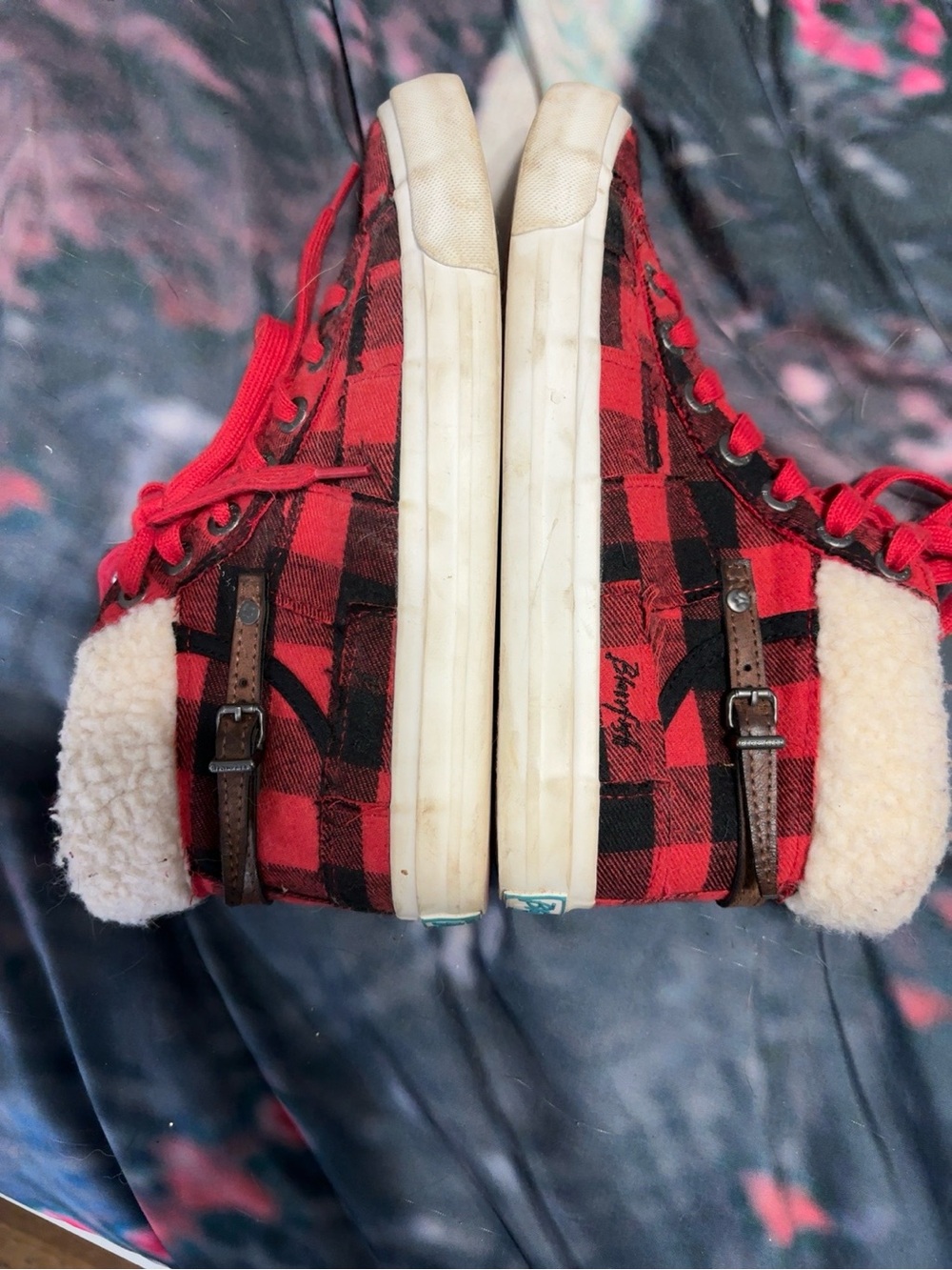 Blowfish Red and Black Plaid High-Top Sneakers - Picture 3 of 4